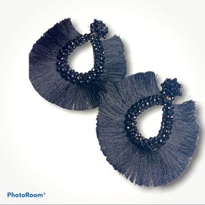 Black Crystal Fringe Statement Earrings ♠️